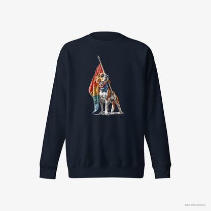 Beagle Sweatshirt – Men Navy Sweatshirt Eco-Friendly – Waving LGBTQ+ Flag (on White Background)