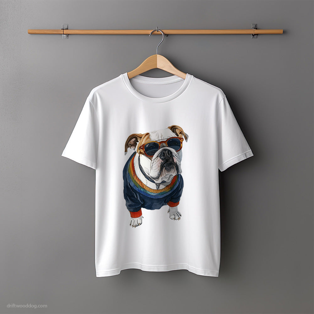 Bulldog Wearing Rainbow Outfit T-Shirt – Unisex Tee for Dog Lovers