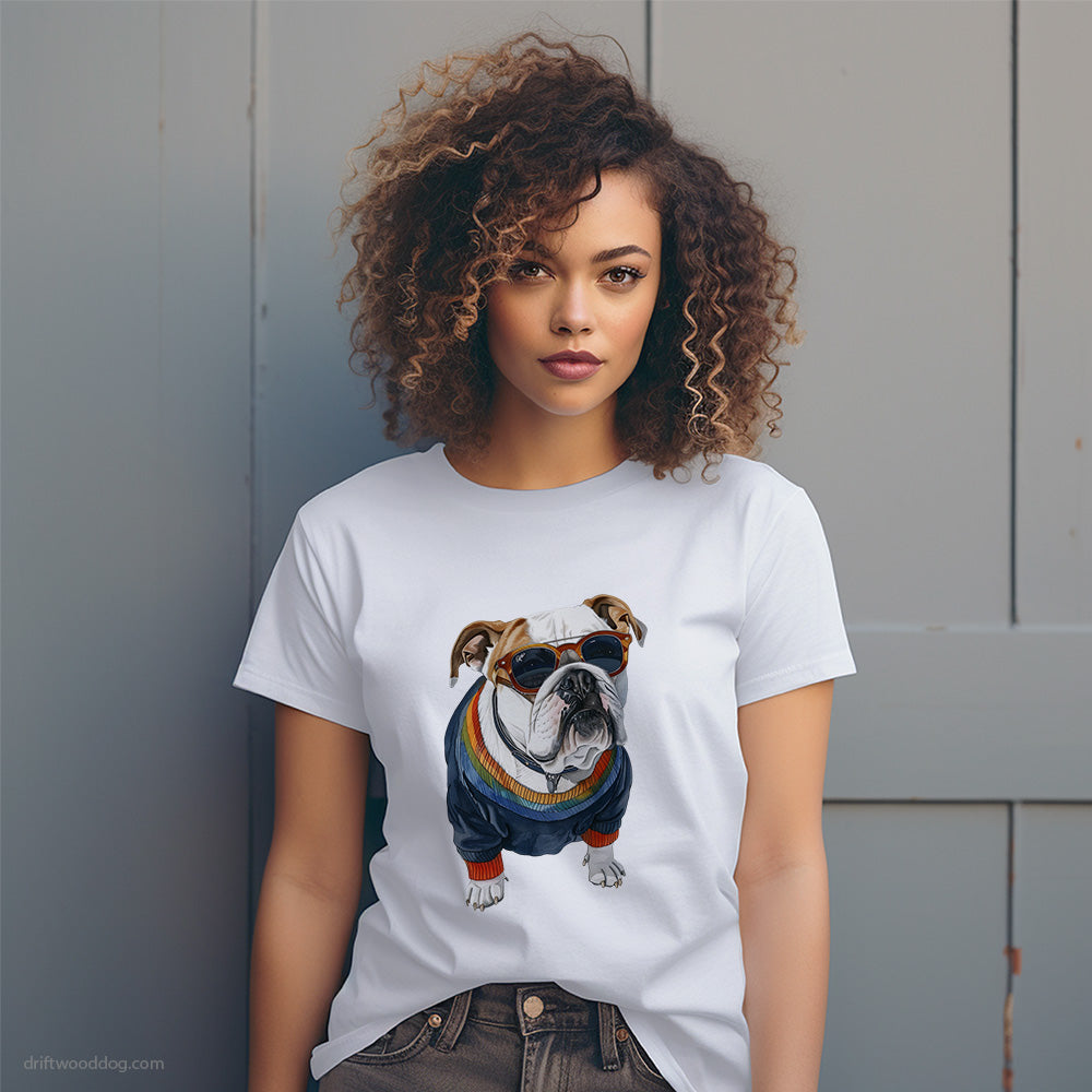 Bulldog Wearing Rainbow Outfit T-Shirt – Dog T-Shirt for Women