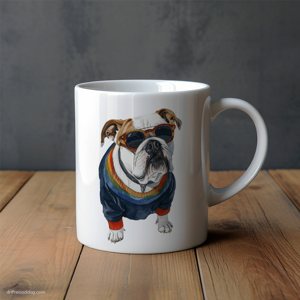 Bulldog Wearing Rainbow Outfit Mug – Unique Dog Cups | Dog-Themed Mugs