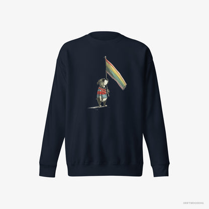 Bulldog Sweatshirt – Men Navy Sweatshirt Eco-Friendly – Holding LGBTQ+ Flag (on White Background)