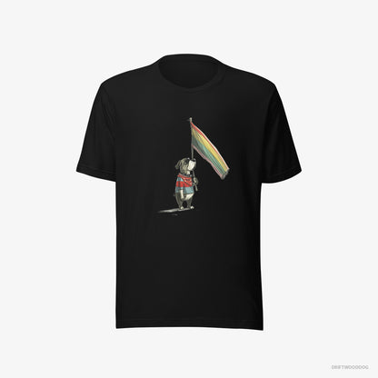 Bulldog T-Shirt – Men Black T-Shirt Eco-Friendly – Holding LGBTQ+ Flag (on White Background)