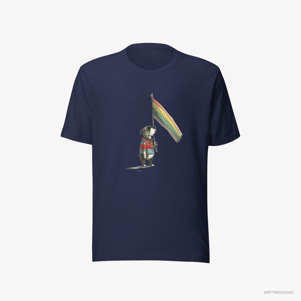 Bulldog T-Shirt – Men Navy T-Shirt Eco-Friendly – Holding LGBTQ+ Flag (on White Background)