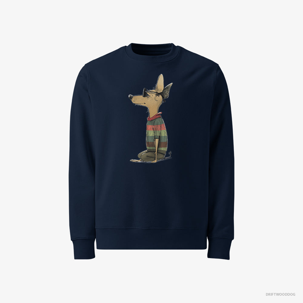 Chihuahua Sweatshirt – Men Navy Sweatshirt Classic – Clad in Rainbow Apparel (on White Background)