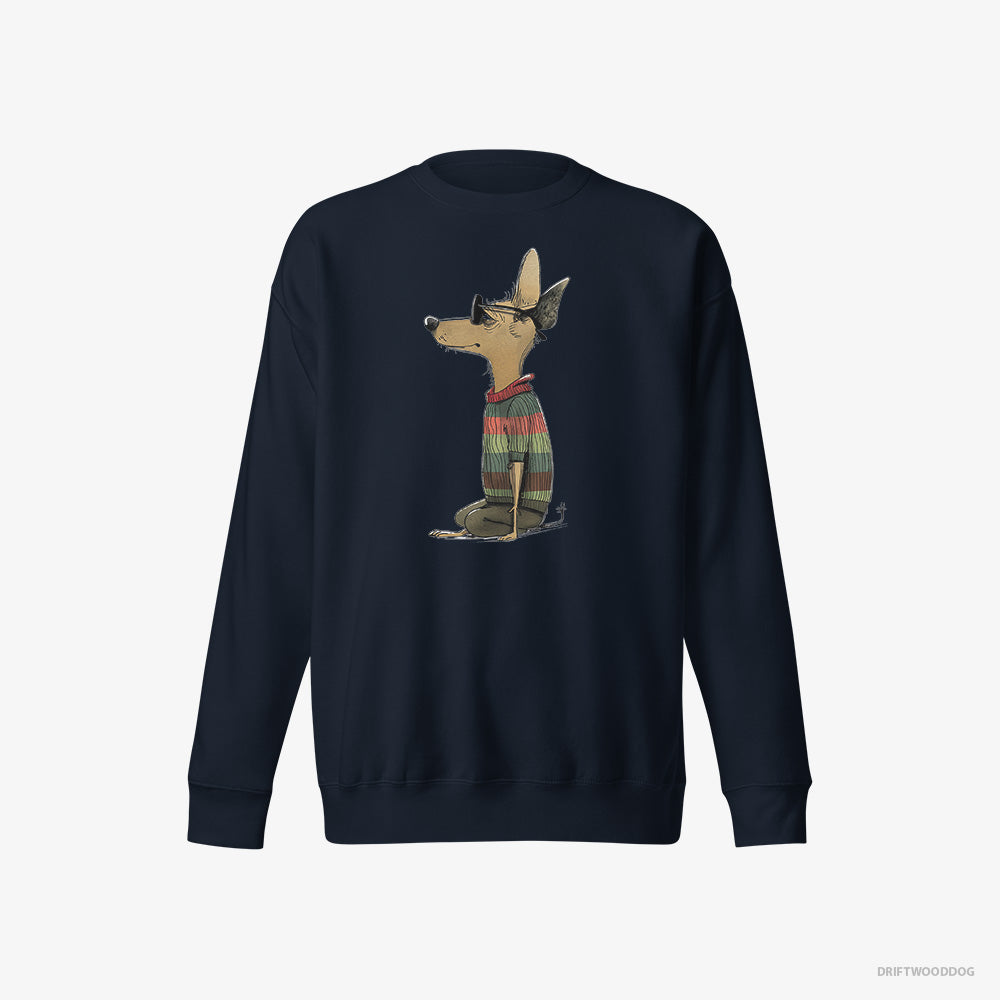 Chihuahua Sweatshirt – Women Navy Sweatshirt Eco-Friendly – Clad in Rainbow Apparel (on White Background)