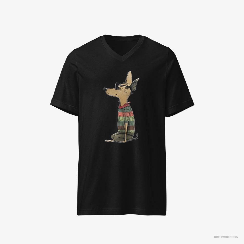 Chihuahua T-Shirt – Men Black T-Shirt V-Neck – Clad in Rainbow Apparel (on White Background)