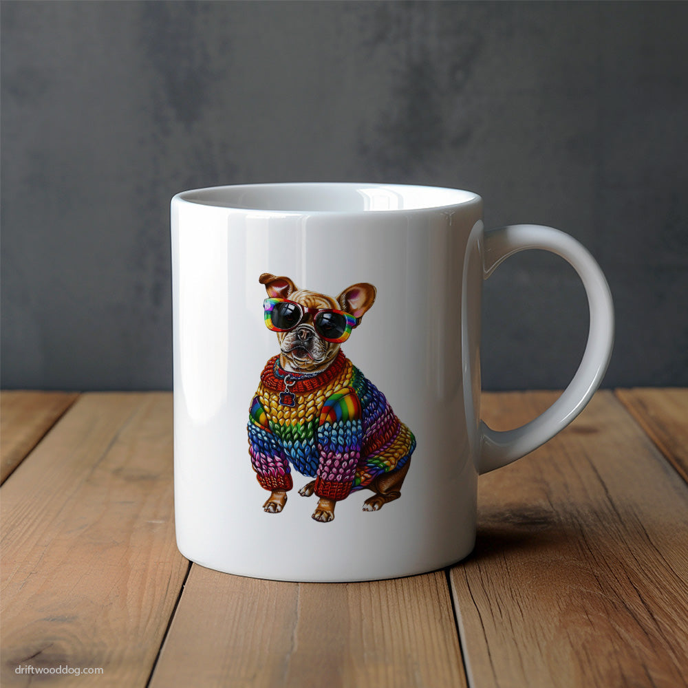 French Bulldog Clad in Rainbow Apparel Mug – Unique Dog Cups | Dog-Themed Mugs