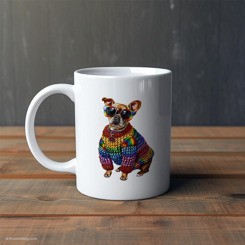 French Bulldog Clad in Rainbow Apparel Mug – Cute Dog-Themed Mugs | Perfect Gifts for Dog Lovers