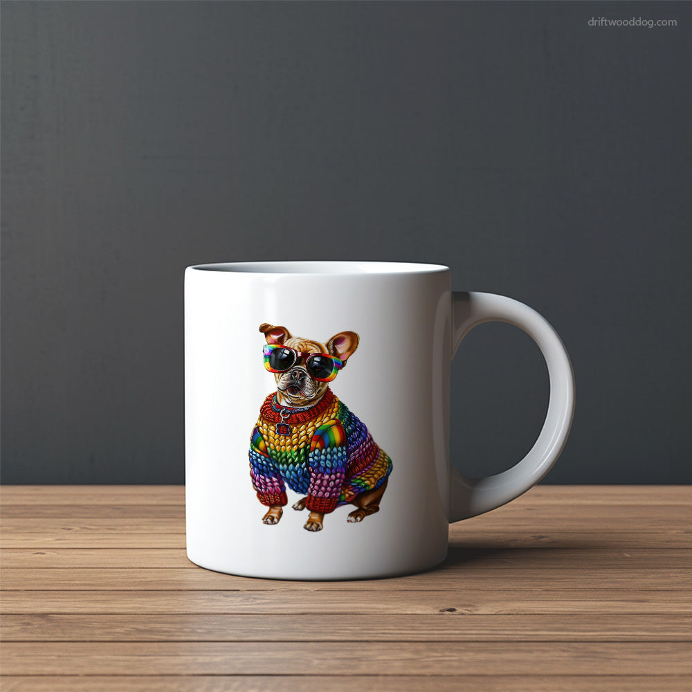 French Bulldog Clad in Rainbow Apparel Mug – Custom Dog Mugs | Personalized Pet Mugs