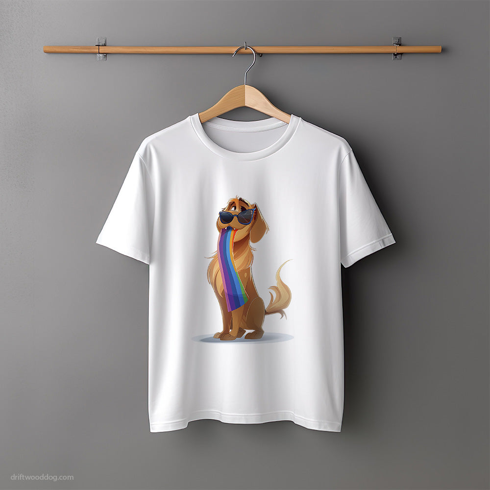 Golden Retriever Holding Pride Flag T-Shirt – Unisex Tee for Dog Lovers