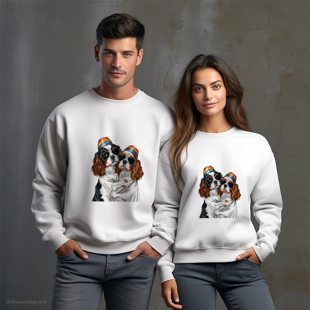 Cavalier King Charles Spaniel Couple Hugging at Pride Sweatshirt – Unisex Sweatshirt for Dog Owners