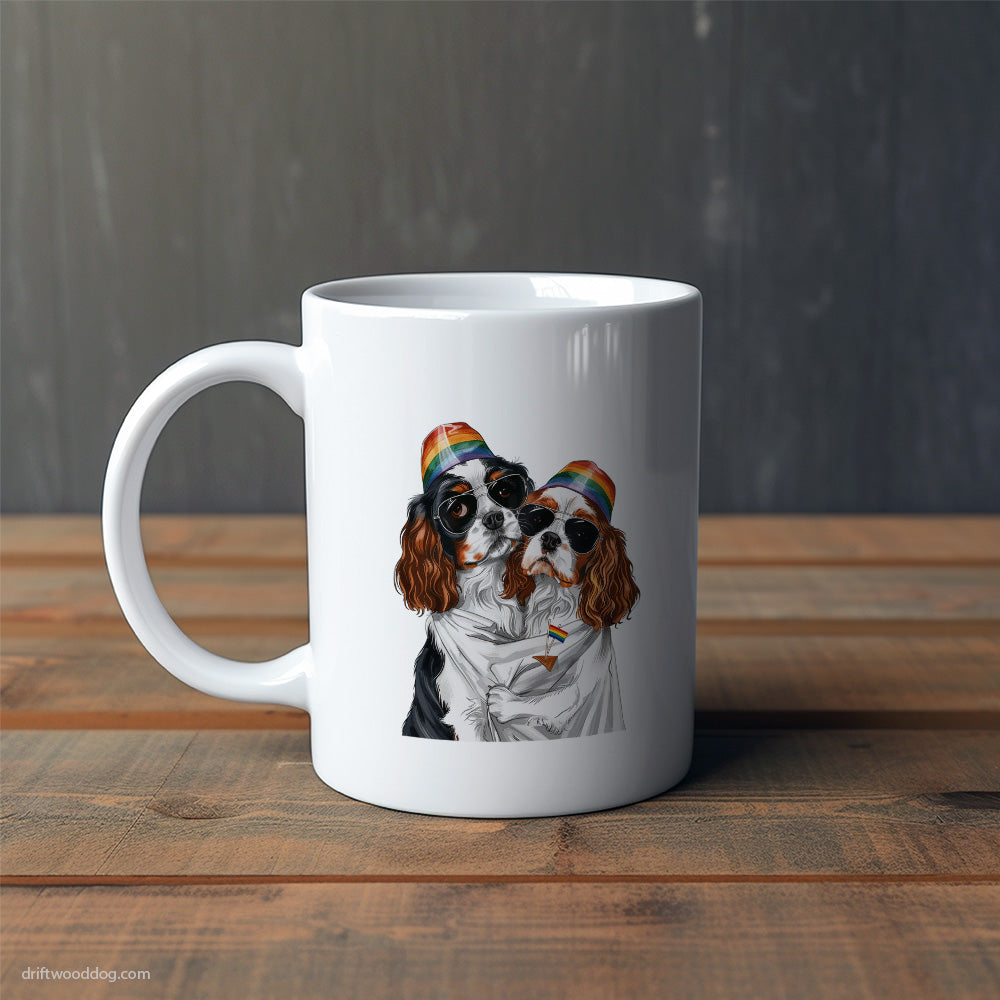 Cavalier King Charles Spaniel Couple Hugging at Pride Mug – Cute Dog-Themed Mugs | Perfect Gifts for Dog Lovers