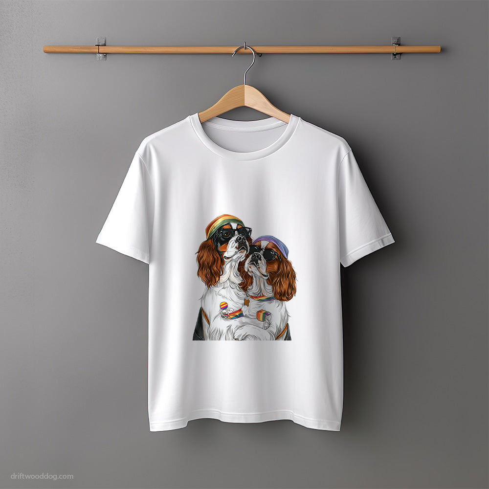 Cavalier King Charles Spaniel Couple Celebrating Pride T-Shirt – Unisex Tee for Dog Lovers