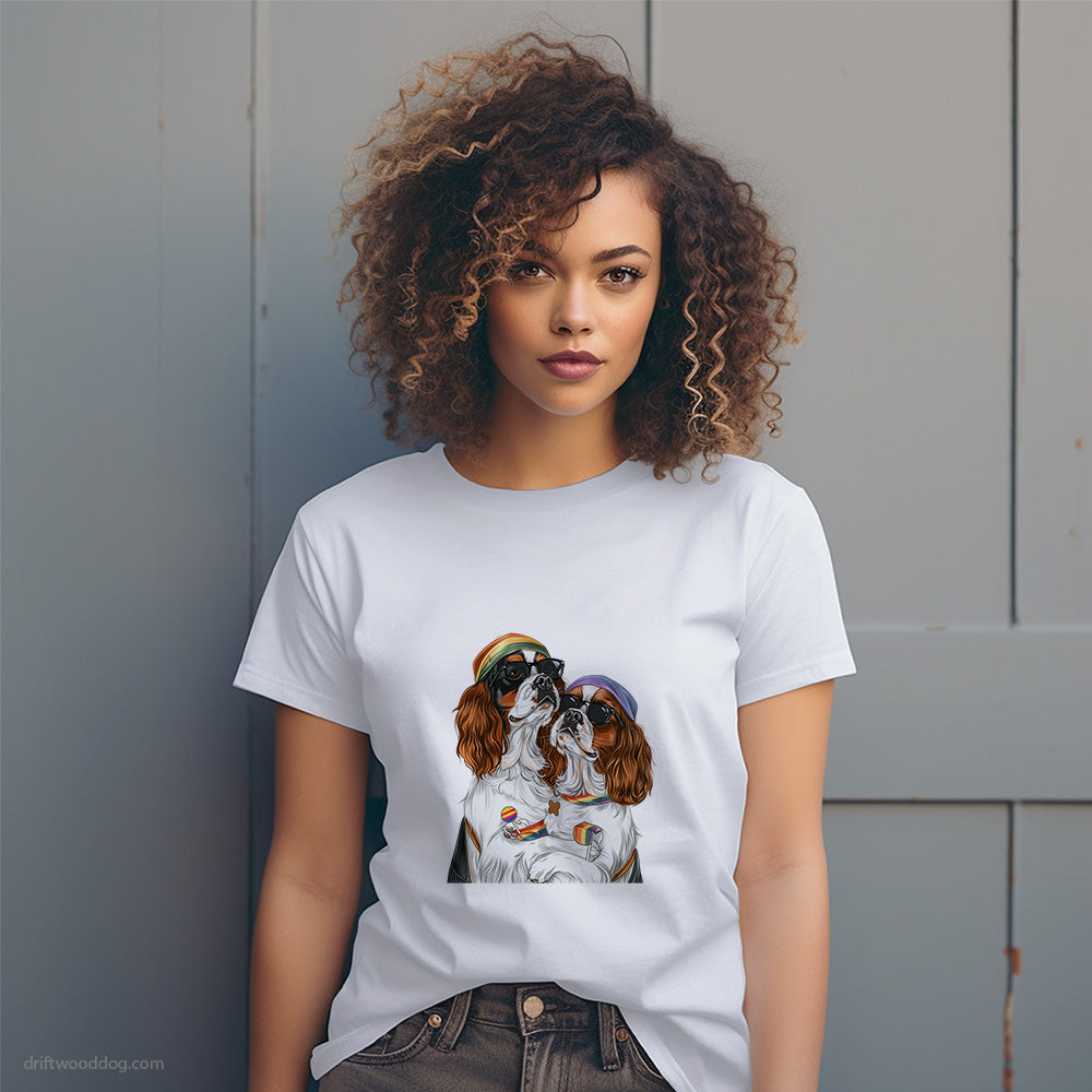 Cavalier King Charles Spaniel Couple Celebrating Pride T-Shirt – Dog T-Shirt for Women