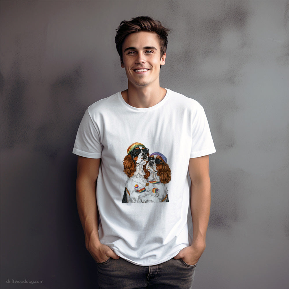 Cavalier King Charles Spaniel Couple Celebrating Pride T-Shirt – Dog Graphic Tee for Men