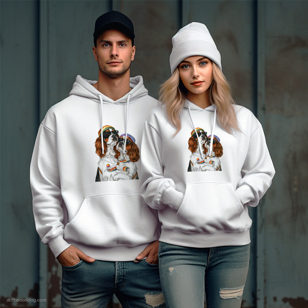 Cavalier King Charles Spaniel Couple Celebrating Pride Hoodie – Unique Dog Hoodies for Pet Lovers Gift