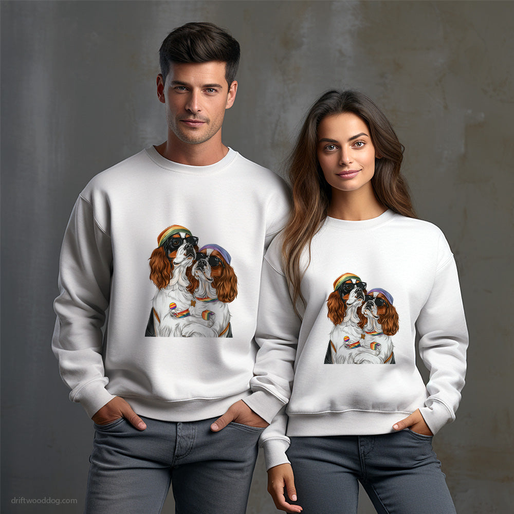 Cavalier King Charles Spaniel Couple Celebrating Pride Sweatshirt – Unisex Sweatshirt for Dog Owners