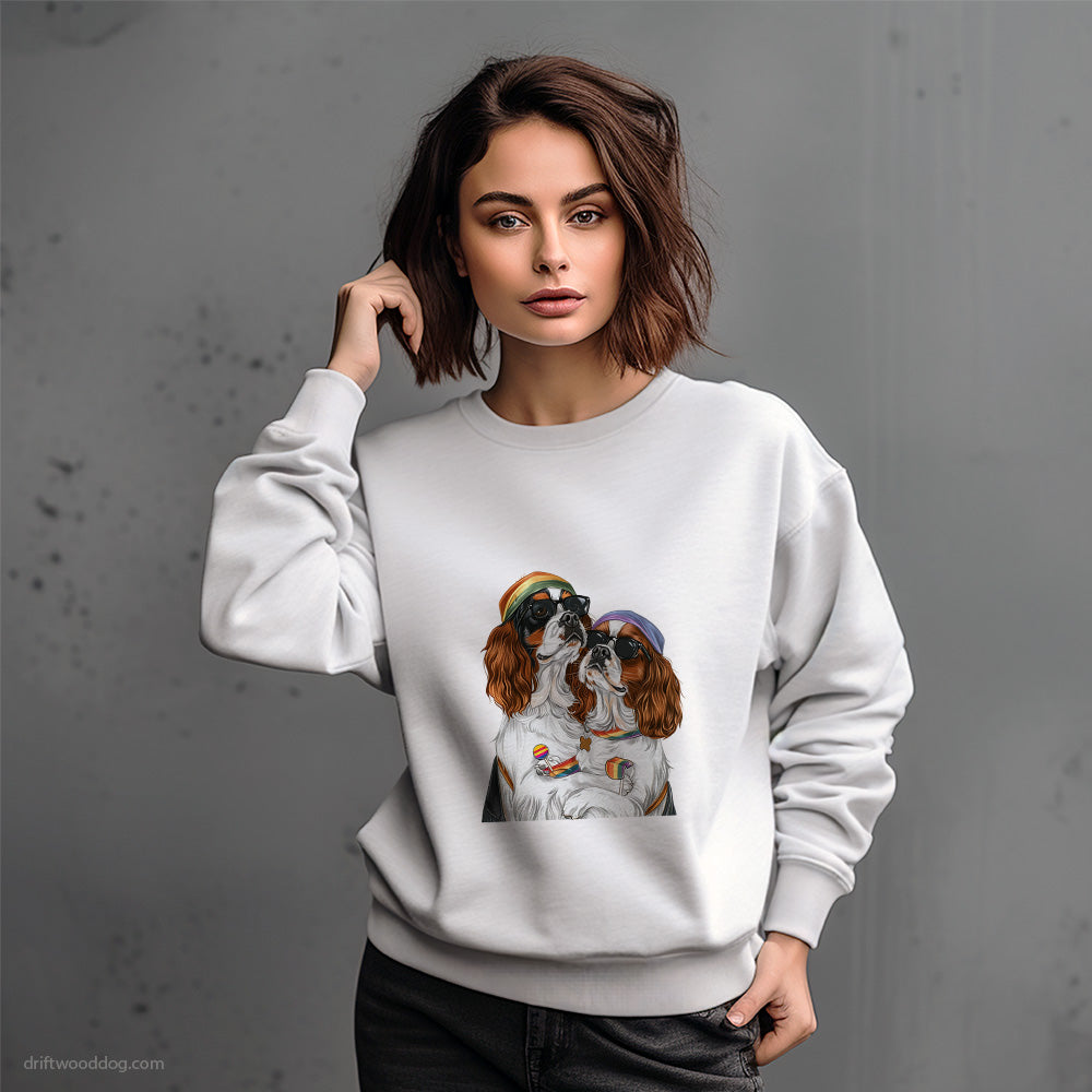 Cavalier King Charles Spaniel Couple Celebrating Pride Sweatshirt – Dog-Themed Gifts for Dog Lovers