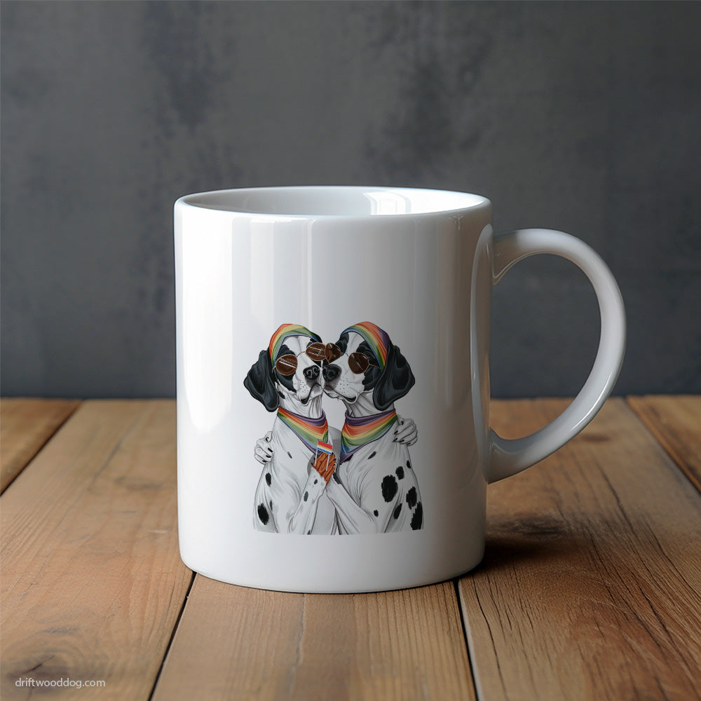 Dalmatian Couple Hugging at Pride Mug – Unique Dog Cups | Dog-Themed Mugs