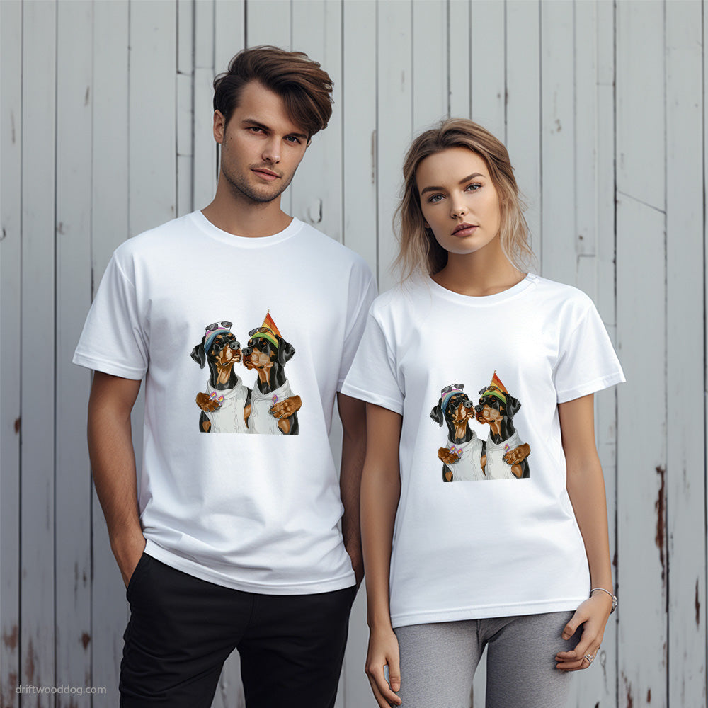 Dobermann Couple Hugging at Pride T-Shirt – Unique Dog T-Shirts for Pet Lovers