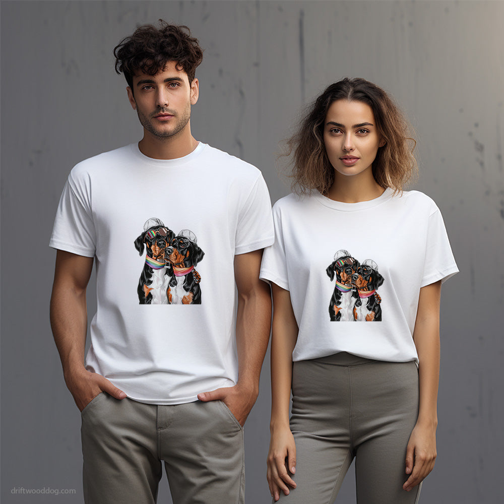 Dobermann Couple Celebrating Pride T-Shirt – Unisex T-Shirt for Dog Lovers 