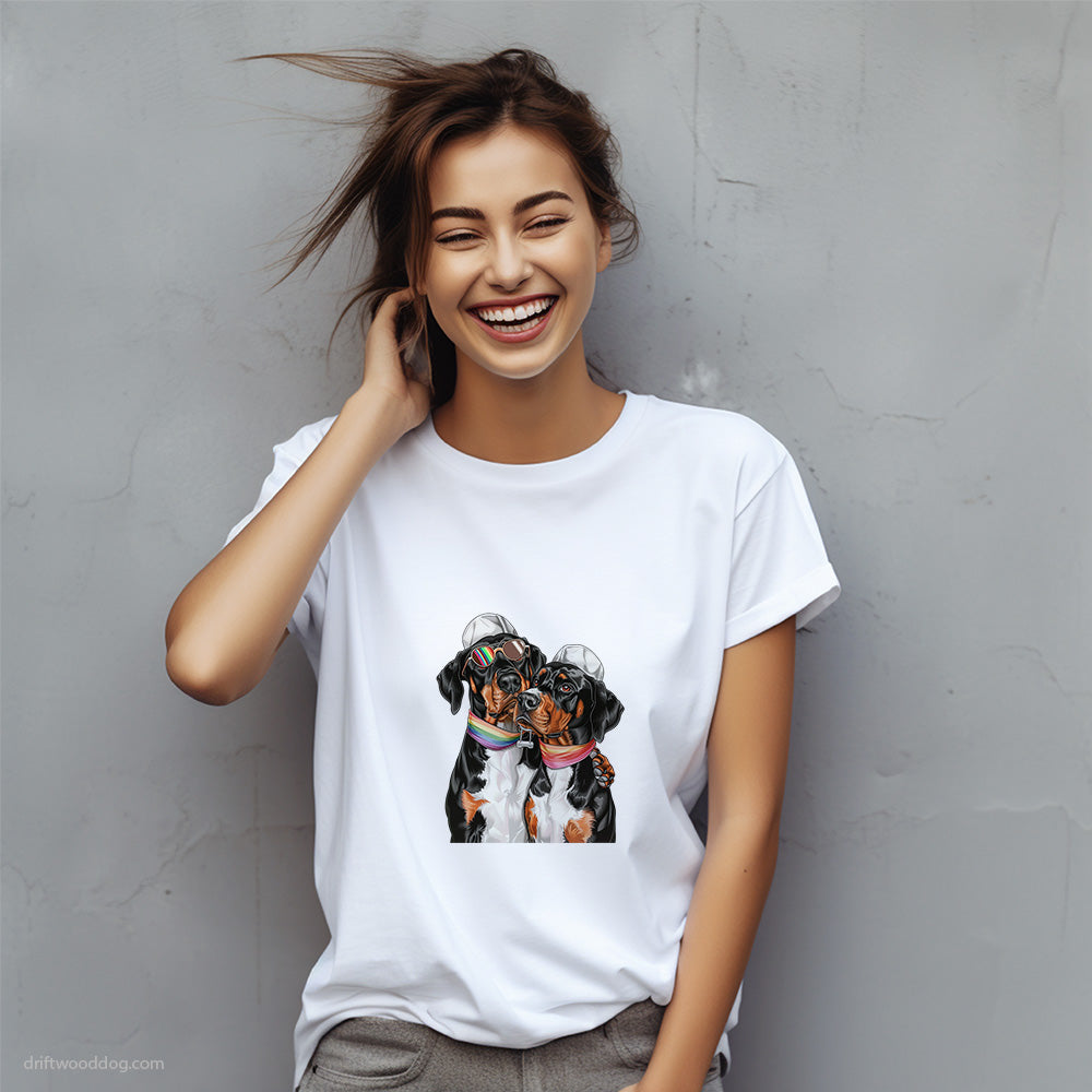 Dobermann Couple Celebrating Pride T-Shirt – Custom Dog T-Shirts for Women