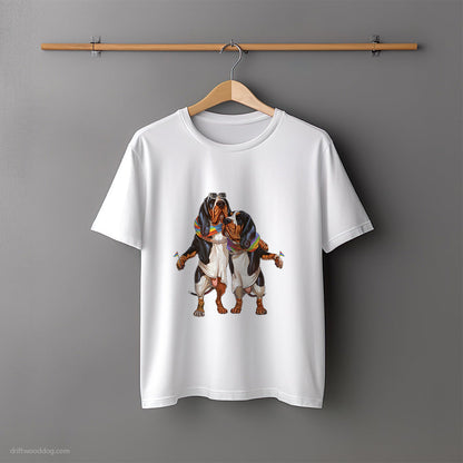 Basset Hound Couple Hugging on Pride Day T-Shirt – Unisex Tee for Dog Lovers