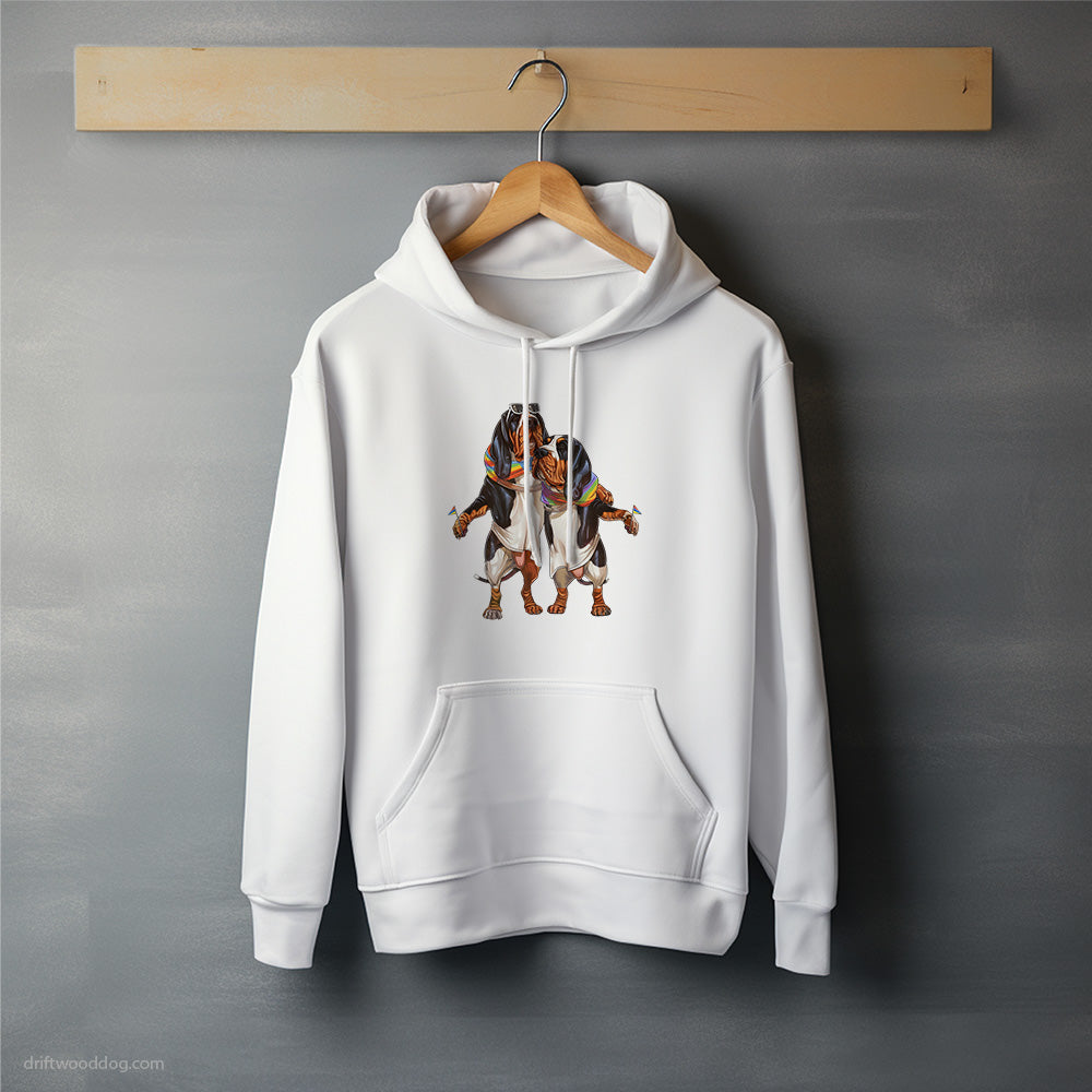 Basset Hound Couple Hugging on Pride Day Hoodie – Unisex Hoodie for Dog Lovers