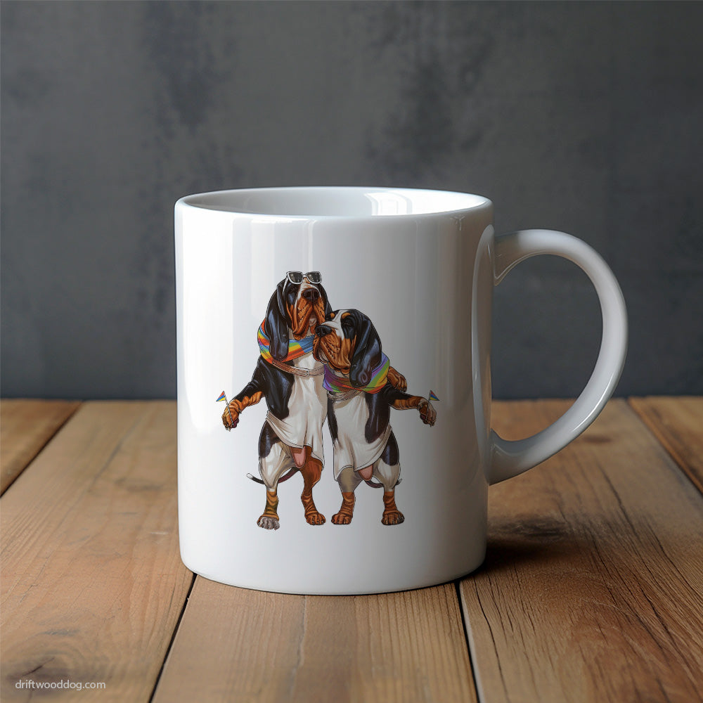 Basset Hound Couple Hugging on Pride Day Mug – Unique Dog Cups | Dog-Themed Mugs