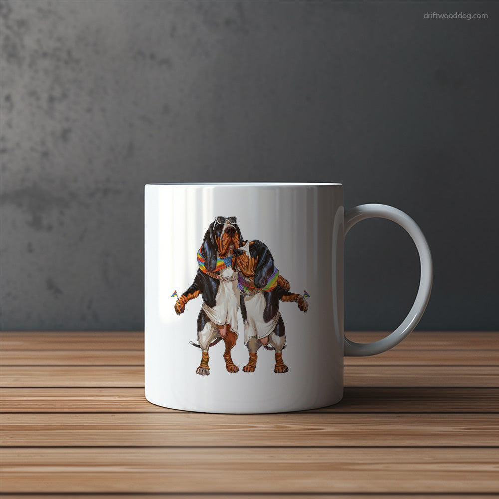 Basset Hound Couple Hugging on Pride Day Mug – Funny Dog Coffee Mugs | Quirky Canine Drinkware