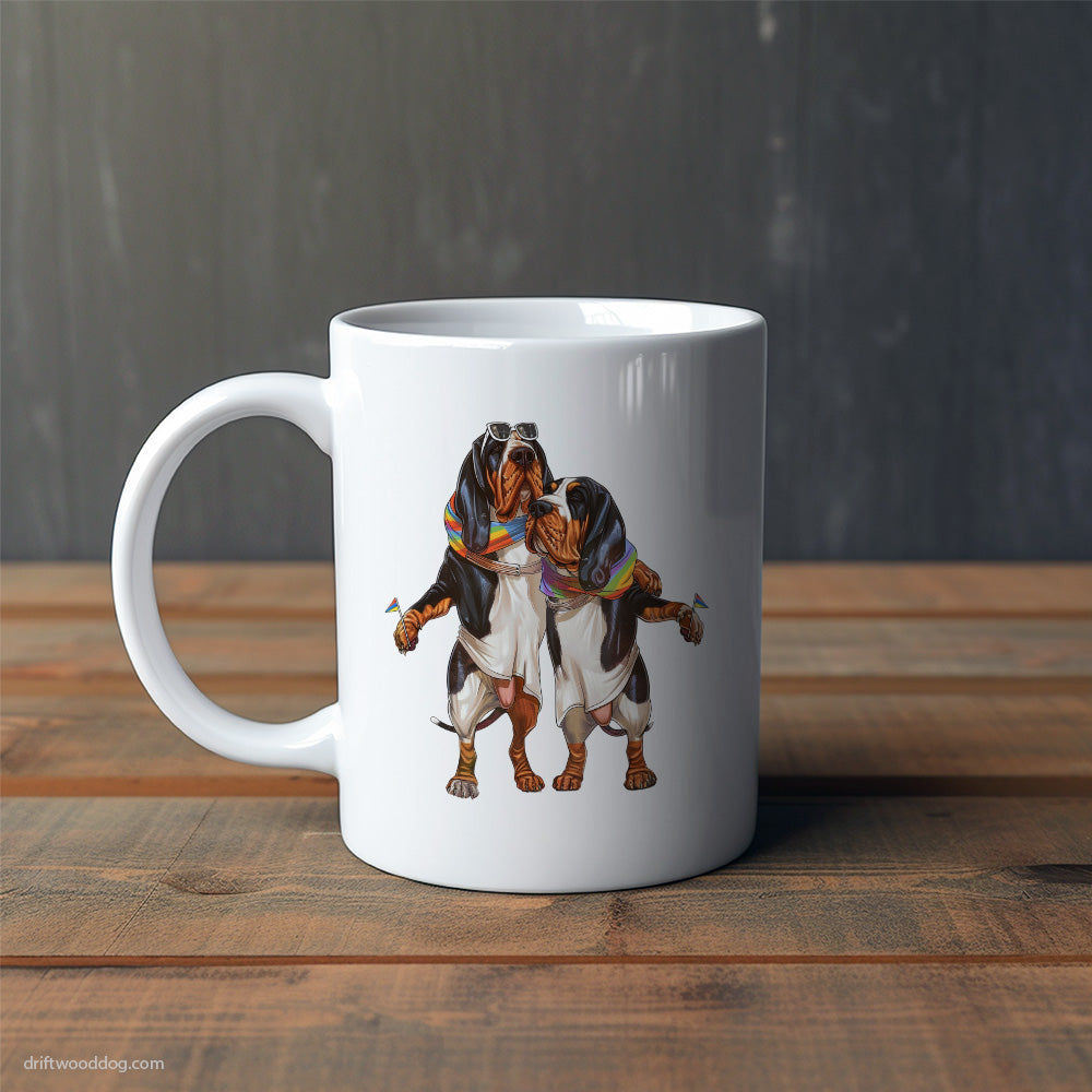 Basset Hound Couple Hugging on Pride Day Mug – Cute Dog-Themed Mugs | Perfect Gifts for Dog Lovers