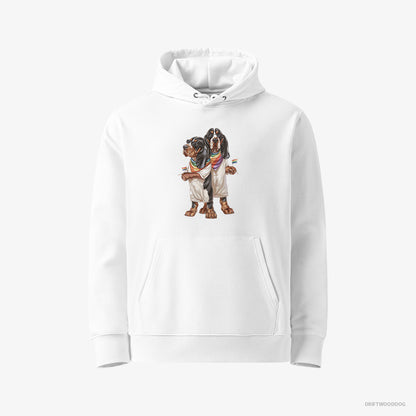 Basset Hound Hoodie – Men White Hoodie Eco-Friendly – Couple Ready for Pride (on White Background)