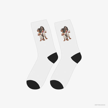 Basset Hound Socks – Unisex White Socks Eco-Friendly – Couple Ready for Pride (on White Background)