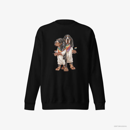 Basset Hound Sweatshirt – Men Black Sweatshirt Eco-Friendly – Couple Ready for Pride (on White Background)