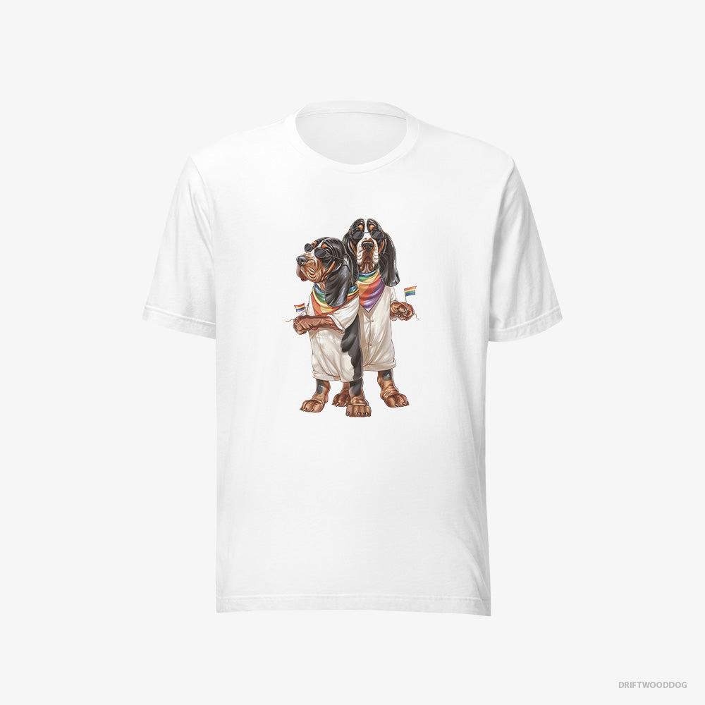 Basset Hound T-Shirt – Men White T-Shirt Eco-Friendly – Couple Ready for Pride (on White Background)