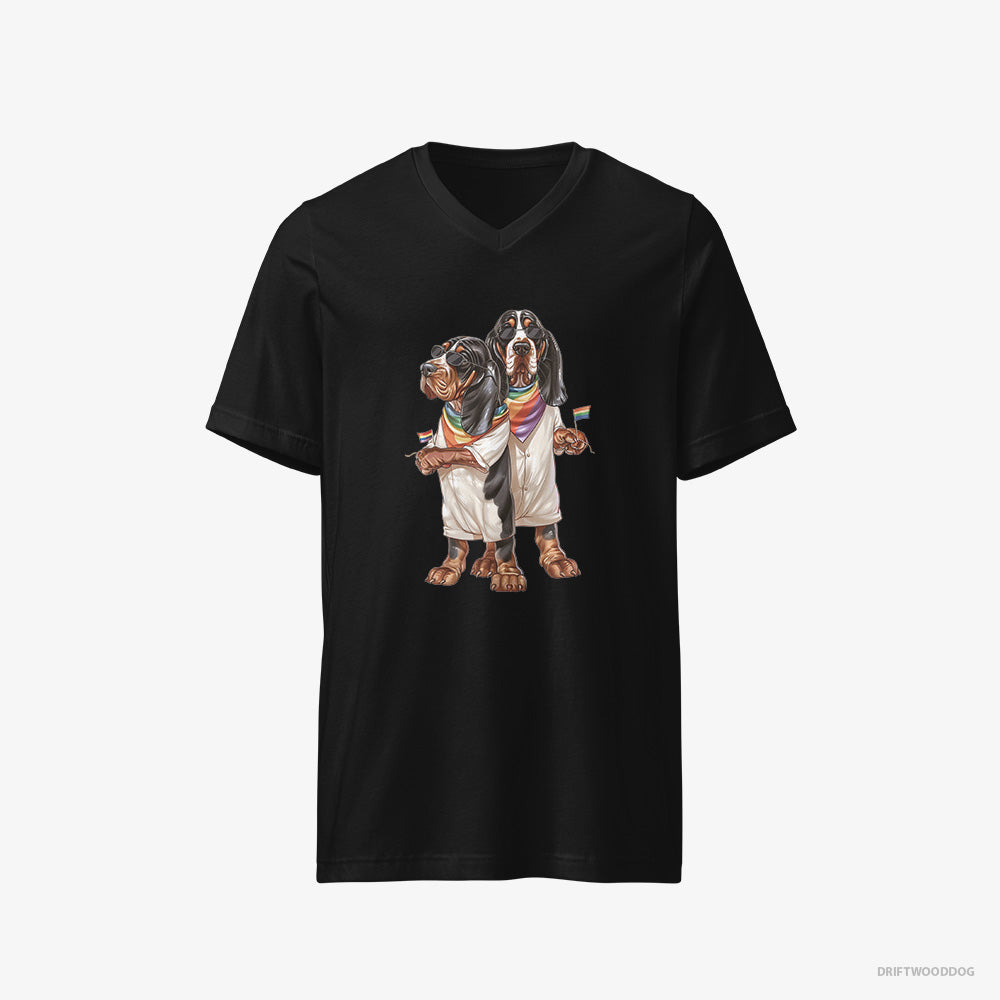 Basset Hound T-Shirt – Men Black T-Shirt V-Neck – Couple Ready for Pride (on White Background)