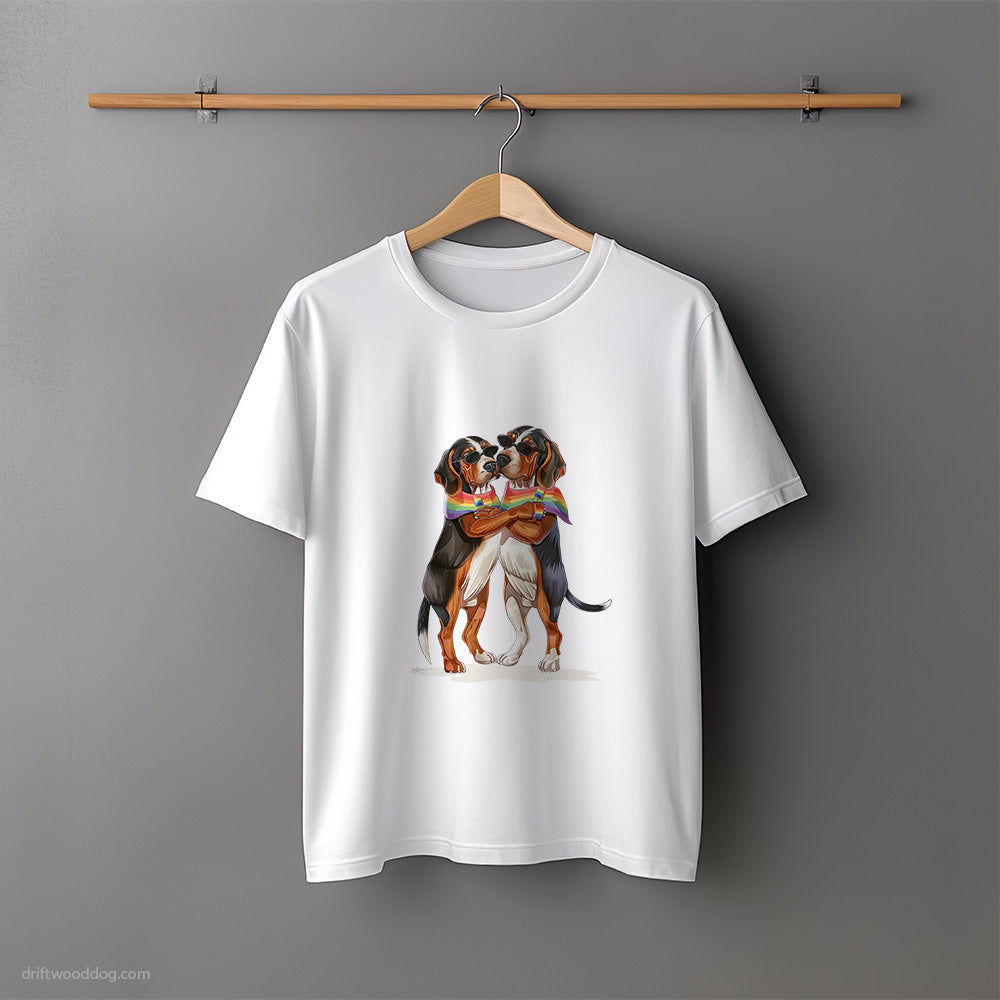 Beagle Couple Hugging at Pride T-Shirt – Unisex Tee for Dog Lovers