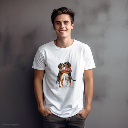 Beagle Couple Hugging at Pride T-Shirt – Dog Graphic Tee for Men