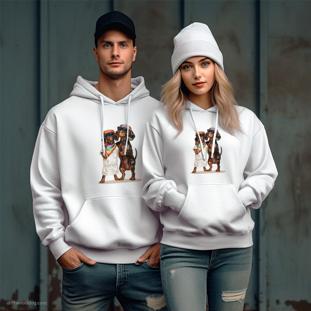 Dachshund Couple Hugging on Pride Day Hoodie – Unique Dog Hoodies for Pet Lovers Gift