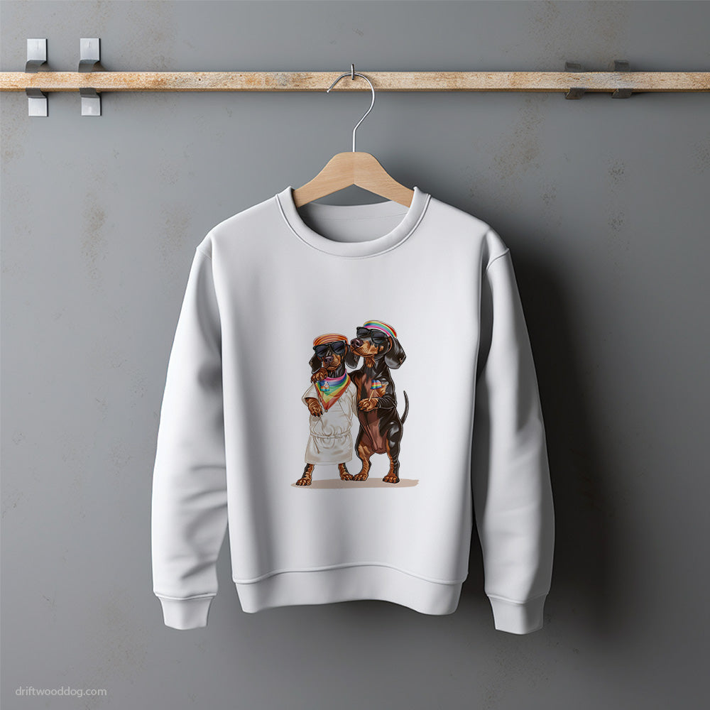 Dachshund Couple Hugging on Pride Day Sweatshirt – Unisex Sweatshirt for Dog Lovers