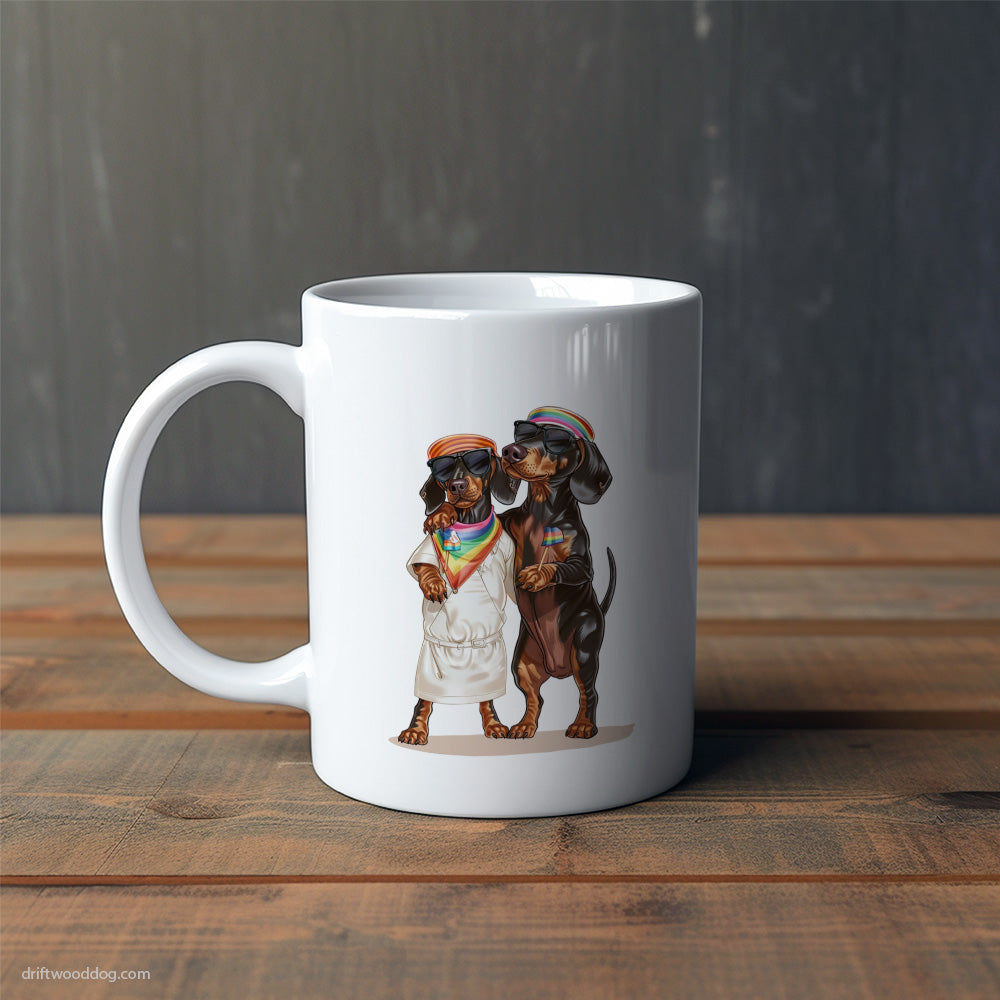 Dachshund Couple Hugging on Pride Day Mug – Cute Dog-Themed Mugs | Perfect Gifts for Dog Lovers