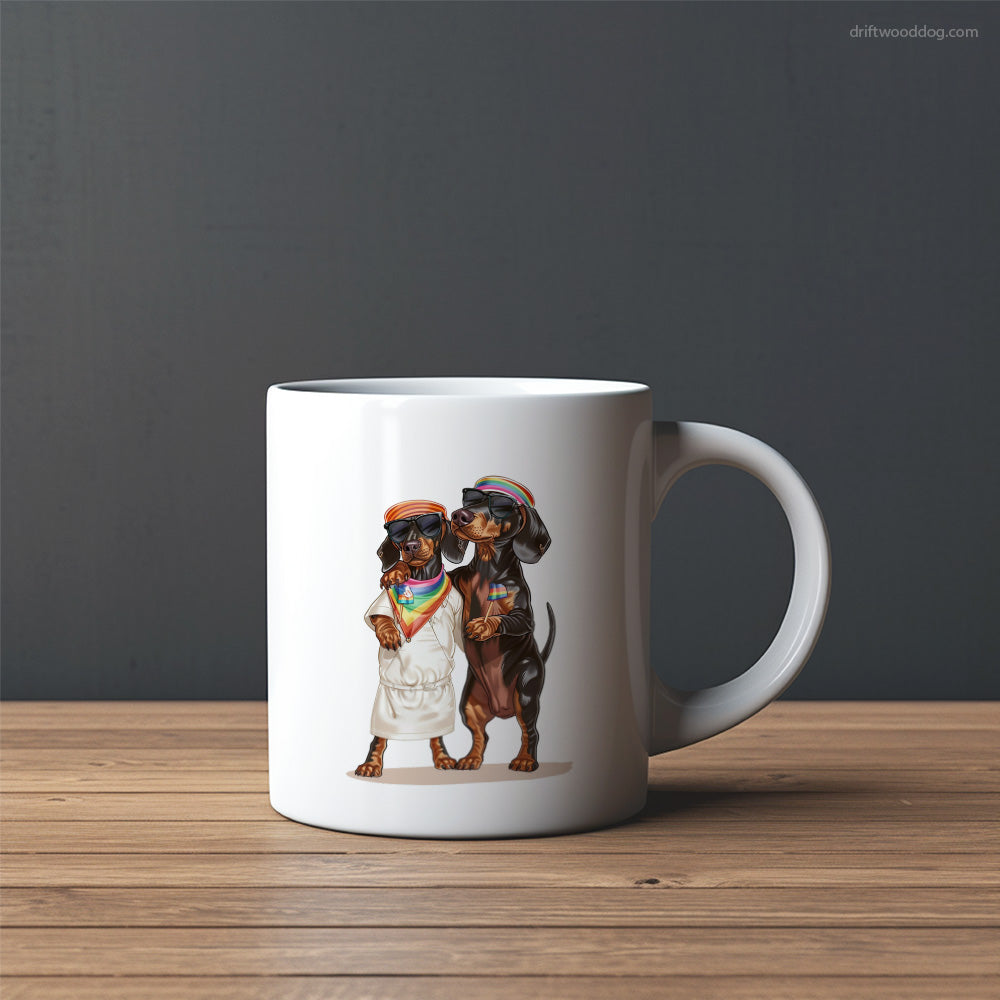 Dachshund Couple Hugging on Pride Day Mug – Custom Dog Mugs | Personalized Pet Mugs