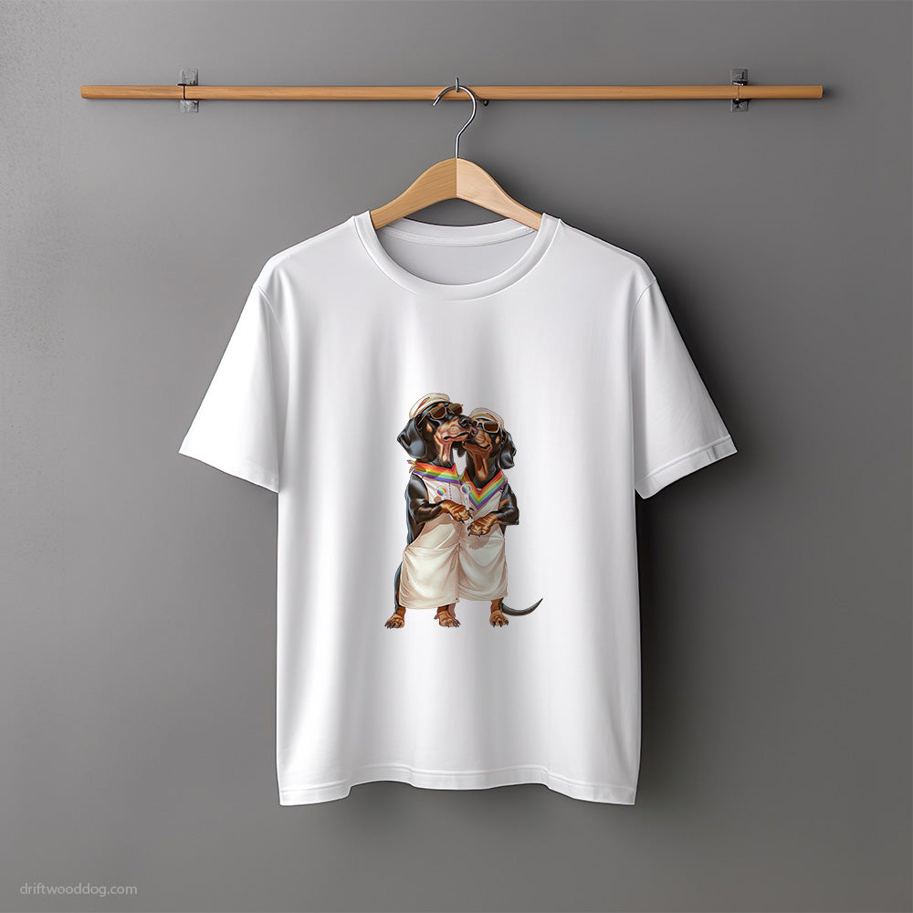 Dachshund Couple Ready for Pride T-Shirt – Unisex Tee for Dog Lovers