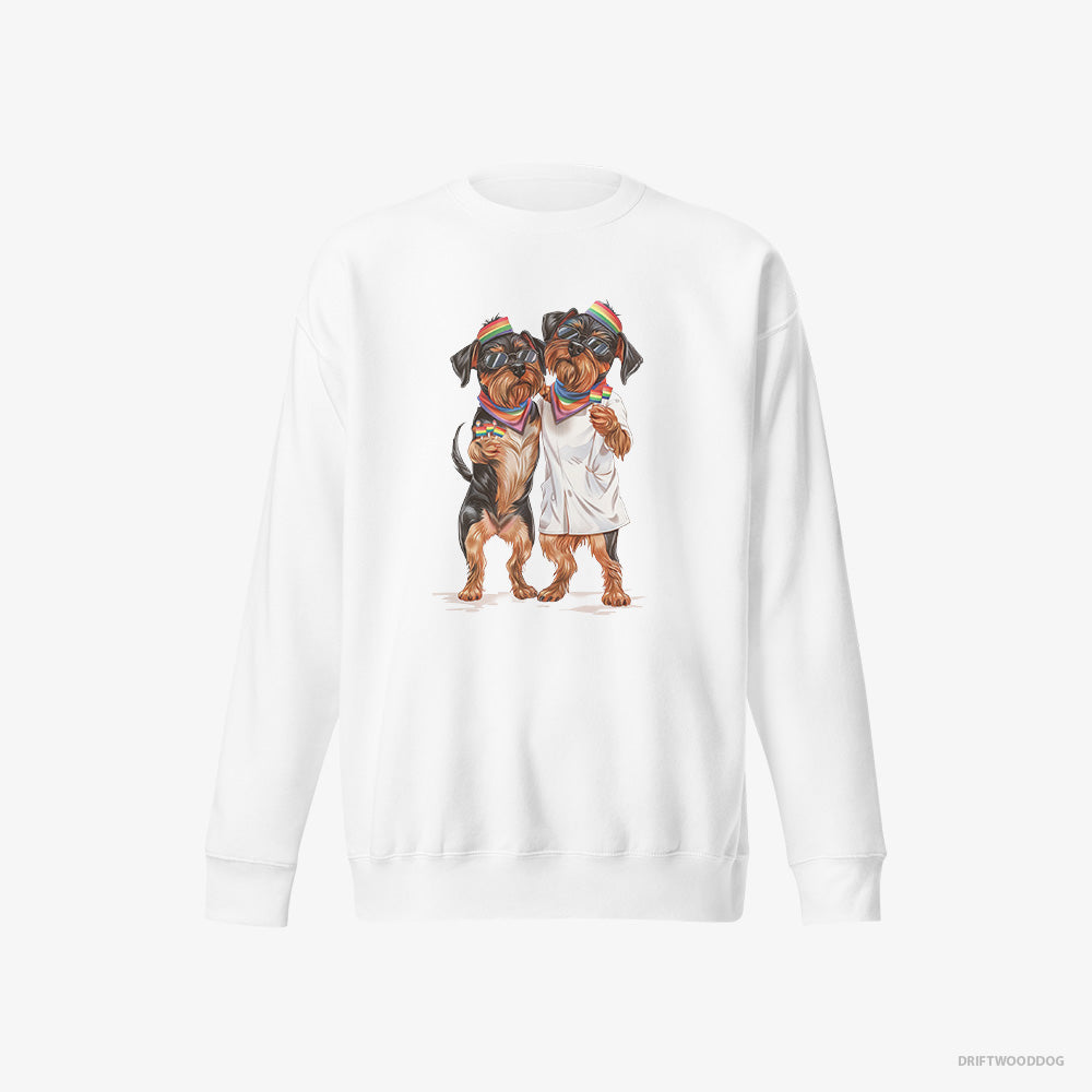 Yorkshire Terrier Sweatshirt – Women White Sweatshirt Eco-Friendly – Couple Hugging on Pride Day (on White Background)