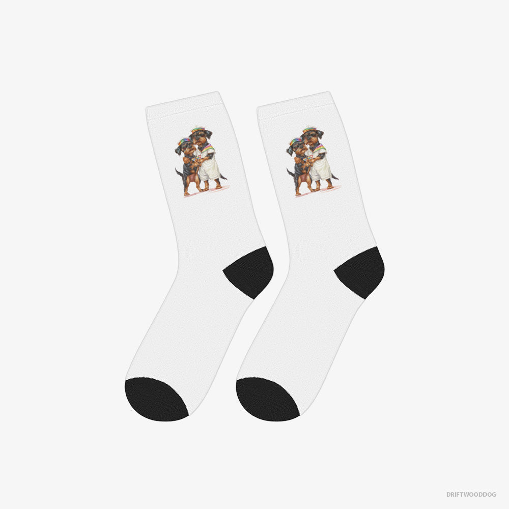 Yorkshire Terrier Socks – Unisex White Socks Classic – Couple Ready for Pride (on White Background)