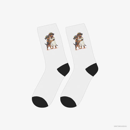 Yorkshire Terrier Socks – Unisex White Socks Classic – Couple Ready for Pride (on White Background)