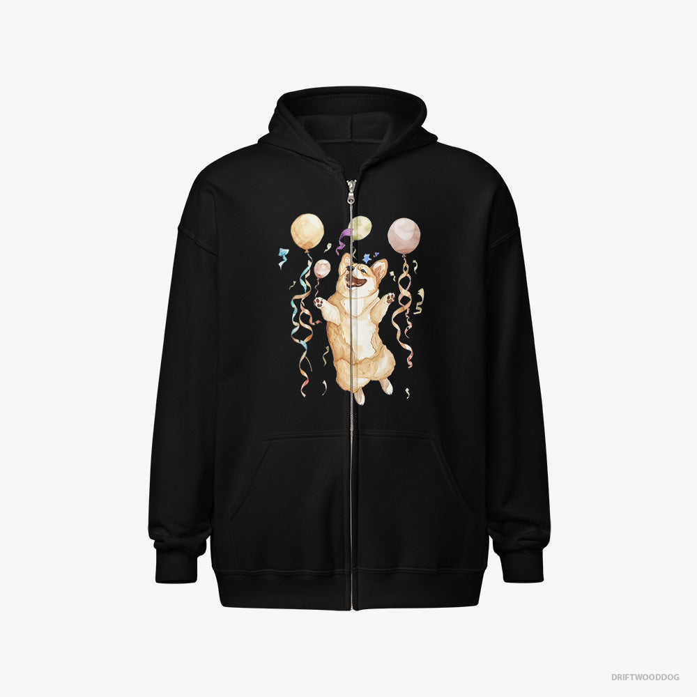 Corgi Jumping with Balloons Full-Zip Hoodie