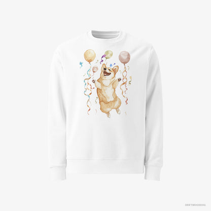 Corgi Jumping with Balloons White Sweatshirt