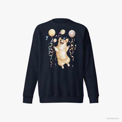 Corgi Jumping with Balloons Navy Sweatshirt