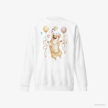 Corgi Jumping with Balloons White Sweatshirt